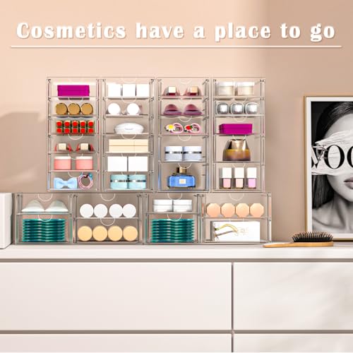 Image of ARSTPEOE 30 Drawers, Acrylic Desk Makeup Organizer, Plastic Drawers Organizer, Stackable Storage Solution for Makeup, Dresser, Office, Bathroom Clear Plastic Craft and Bead Storage Cabinet