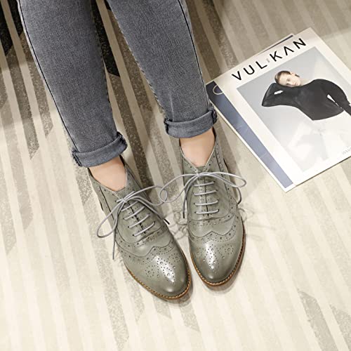 Image of Mona flying Women's Leather Brogue Ankle Boots Low Heel Oxford Booties