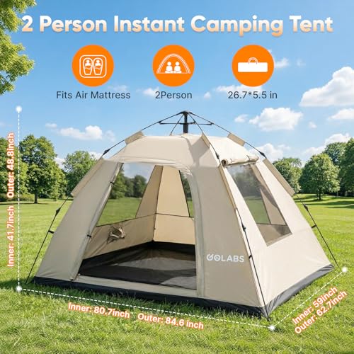 Tienda de campaña Golabs Pop Up para camping, para 2 personas, montaje rápido con postes preinstalados miniatura 5