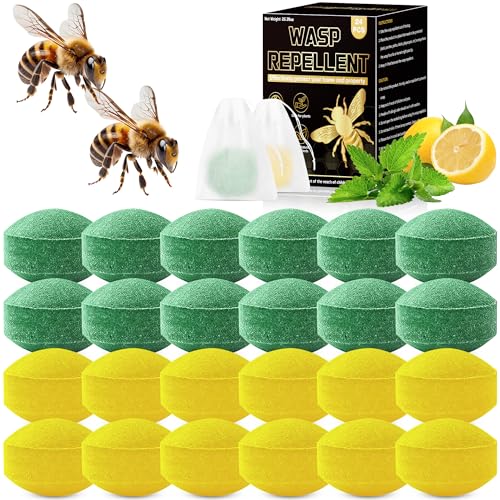 24 Pack Natural Wasp and Bee Repellent Outdoor, Peppermint Oil Carpenter Bee Repellent for Yellow...