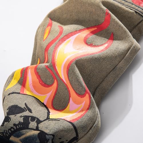 Men's Straight Slim Jeans Denim Pants Printed Biker Moto Casual Multi-Pocket Male4