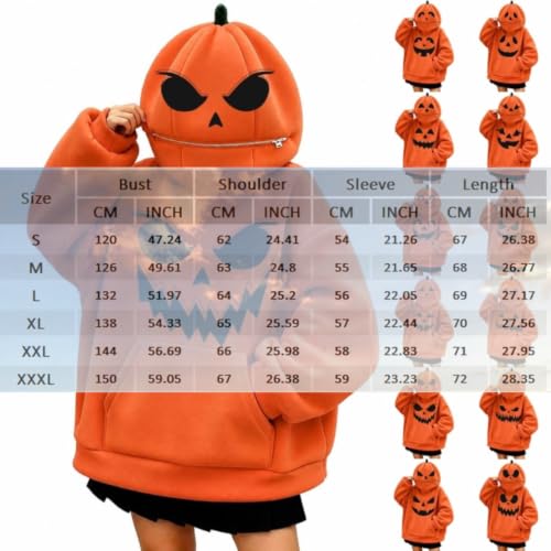 Hrwauag Halloween Costume Hoodie for Women Pumpkin Head Zipper Mask Design Long Sleeve Pullover with Pocket Pumpkin Snuggie - image 7