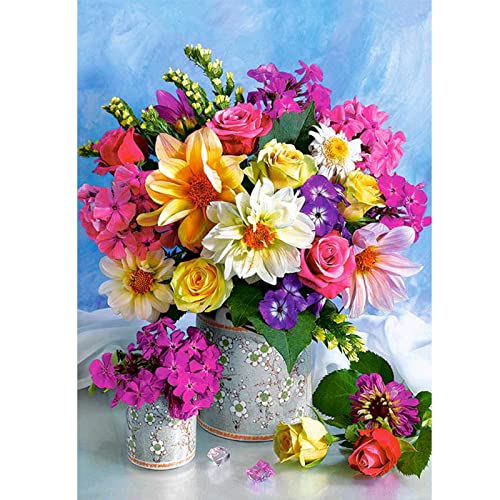 MXJSUA Diamond Painting Kits for Adults, Round Full Drill Diamond Painting Kits 5D DIY Diamond Painting by Number Kits Diamond Art Kits for Home Wall Decor 12x16 Inch Flowers in Vase