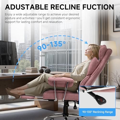 Image of GTPLAYER Gaming Chair,Office Chair with Pocket Spring Lumbar Support, Ergonomic Comfortable Wide Office Desk Computer Chair with Outward Fixed Soft Armrests and Footrest (Fabric, Pink)