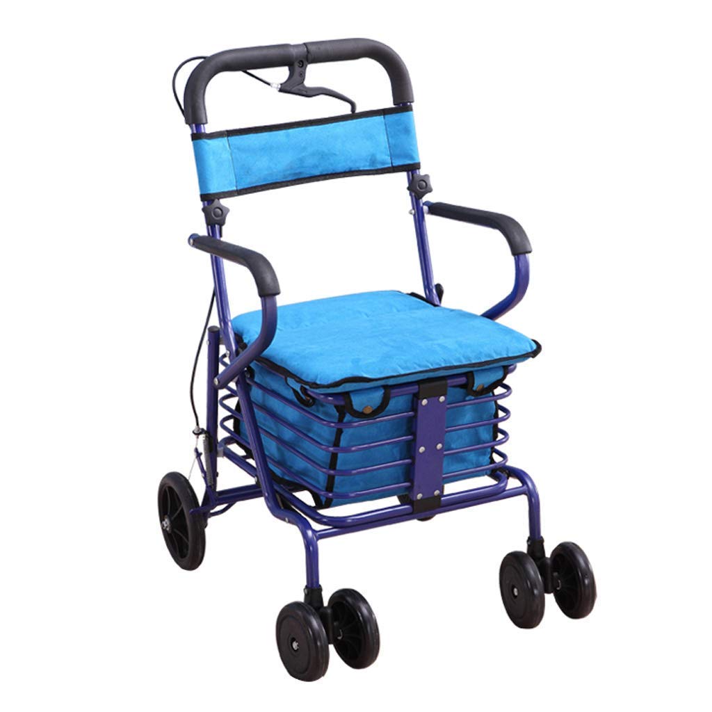 Cestino per Camminatori per Anziani, Carrello per la Spesa Pieghevole per Anziani, Carrello in Acciaio al Carbonio di Grande capacità con Sedile, Cestino per Camminatori per anzian