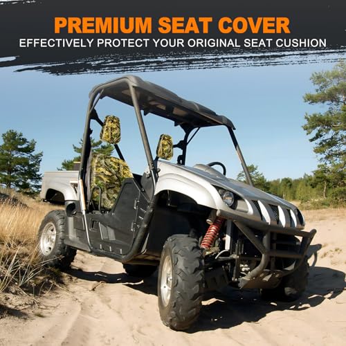 Image of BORDAN UTV Seat Cover Camo, Waterproof Seat Cover Set for 2004-2021 Yamaha Rhino 700 660 450, Heavy Duty 1680D Full Protection Outdoor Camo Cover Set(2 PCS)