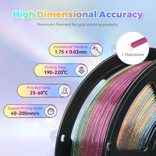 Image of FLASHFORGE Translucent Glitter PLA Crystal Rainbow Candy Filament, Shiny Sparkling Gradient 3D Printer Filament, Fast Color Change Between Yellow Pink Blue Green, Adjustable Transparency