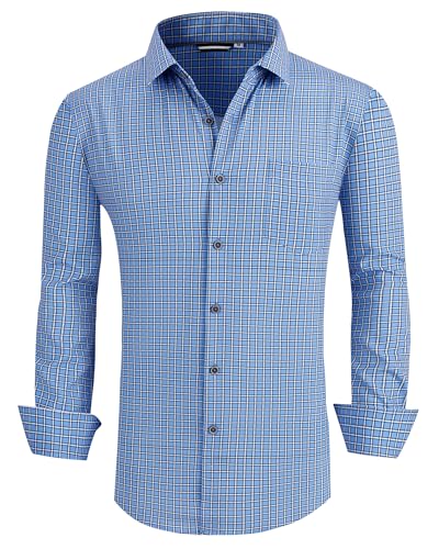 Alex Vando Mens Button Down Shirts Wrinkle Free 4-Way Stretch Print Business Casual Shirt