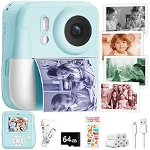 Kids Camera Instant Print, Dual-Lens 1080P Camera with Color Photo Printing 64GB SD Card, Portable Toddler Camera Toy for Girls Boys Age 3-12, Christmas Birthday Gifts for 3 4 5 6 7 8 Year Old, Blue