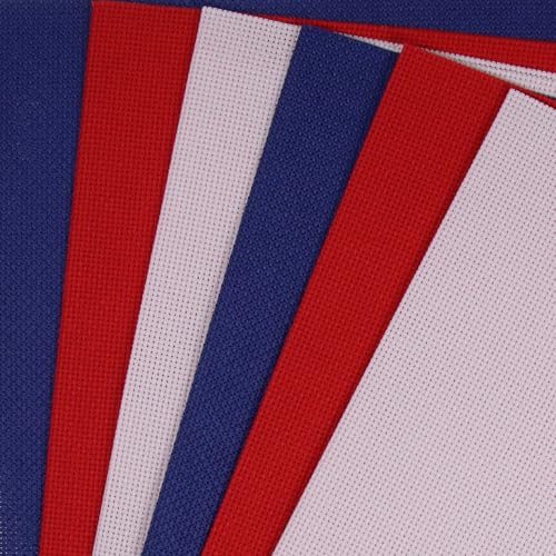 Image of KCS 4 /6 pc of 12 inch x 18 inch 18CT Counted Cotton Aida Cloth Cross Stitch Fabric (6 pc, Royal Blue+Pink+Red)