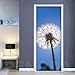 DNFurniture Door Sticker 3D Blue Sky Plant Dandelion 95X215Cm Originality Door DIY Sticker Paste Paper Decoration Self-Adhesive Vinyl Door Mural Child Boy Girl Wallpaper for Bedroom Home Decor Poster