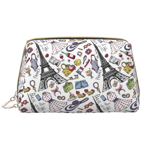 Novastar Grande trousse da viaggio per cosmetici, in pelle PVC, con cerniera, con motivo Torre Eiffel, portatile, per la cura della pelle, da donna