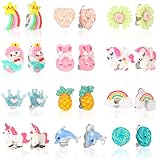 12 Pairs Kids Clip On Earrings for Girls, No Pierced Design Earrings, Rainbow Earrings for Kids, Pri