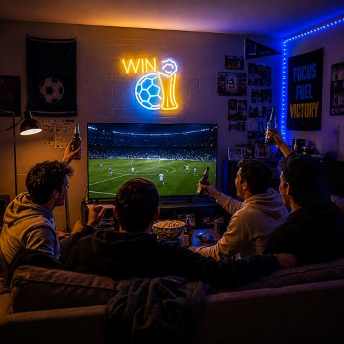 Image of Soccer Neon Sign, Neon Signs for Wall Decor - Dimmable Football LED Signs for Fans, Sports Themed, Bedroom, Man Cave, Gaming Room, Home Decor - USB Powered Light Up Sign Decorations Gift