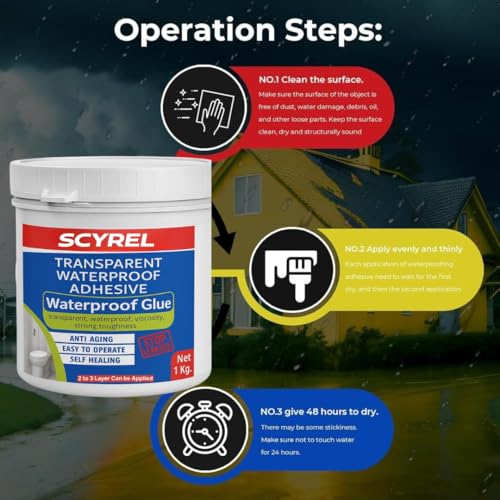 Image of Transparent Waterproofing Glue with Brush for Roof Leakage, Crack Seal Water Leakage Solution Indoor Outdoor, Waterproof Adhesive Filler for Bathroom Pipe Wall Tile Surface Window (1 KG GLUE)