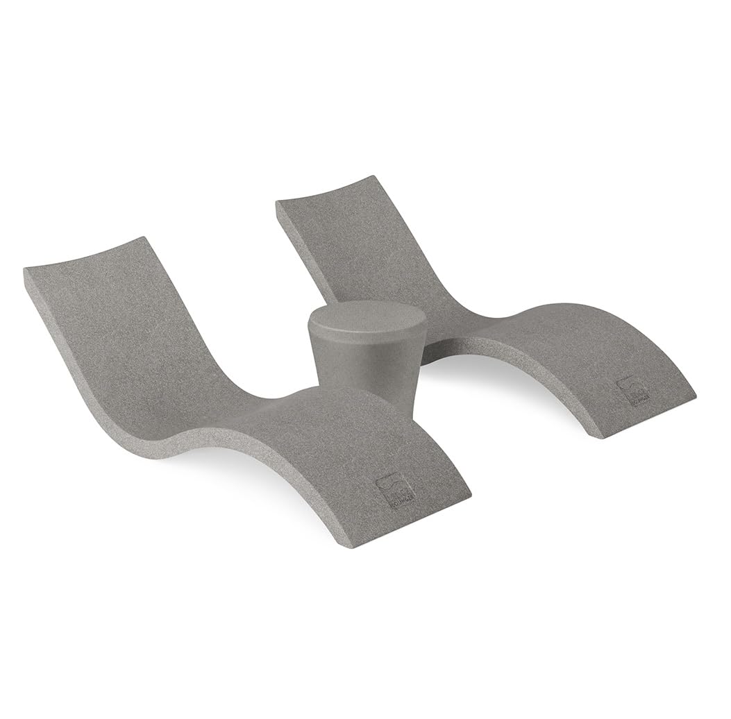 Ledge Lounger Signature Chaise Set of 2 + Affinity Side Table – in Pool Lounger Designed for Shallow Shelves Up to 9” – Outdoor Patio Sun Shelf &