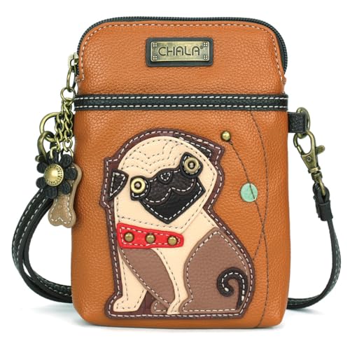 Image of CHALA Dog Collection Cell Phone Crossbody Purse-Women PU Leather /Canvas Multicolor Handbag with Adjustable Strap