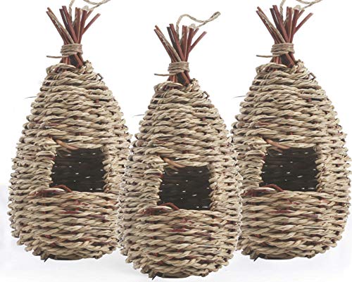 MOFunny 3 Pack Bird Nest, Hand Woven Hanging Hummingbird House, Outside Roosting Pocket