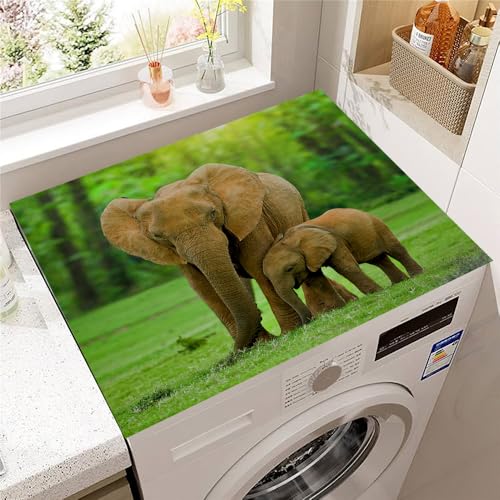 Hixingo Estampado de Elefante Cubre Lavadora Parte Superior, Funda Secadora Carga Superior, Protector Cubre Antideslizante para Lavadoras, Secadoras, Cocinas, Baños (Patrón 6,50x60cm)