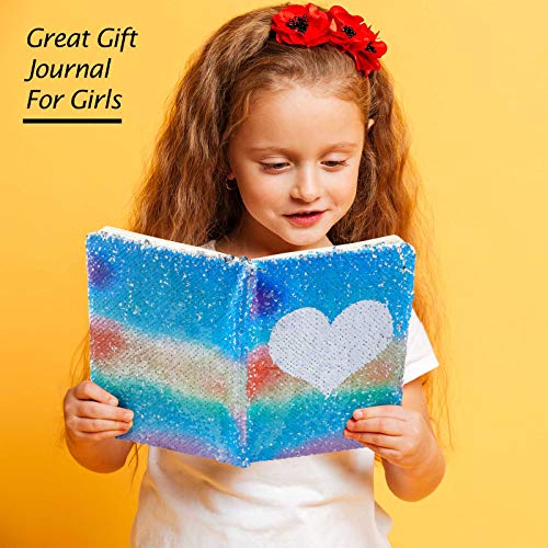 Image of Outus 4 Pcs Sequin Girls Journal Valentines Journal Gift with Color Gel Ink Pens Glitter Notebook Flip Writing Diary for Kids Girl Writing Drawing Travel Gifts(Candy Color,Heart)