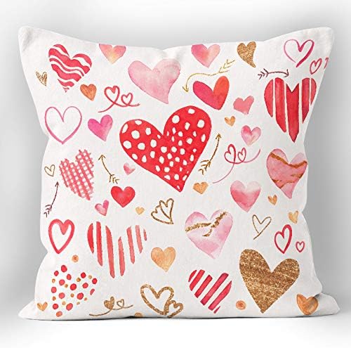 XUISWELL Romantic Watercolor Red Heart Soft Throw Pillow Cover, Valentine’s Day Wedding, 18 x 18 Inch Cushion Case for Sofa Bed Home Decor