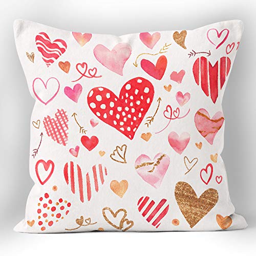 Xuiswell Romantic Watercolor Red Heart Soft Throw Pillow Cover, Valentine’s Day Wedding, 18 X 18 Inch Cushion Case For Sofa Bed Home Decor #TOP22