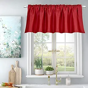 HUTO Room Drakening Curtain Valance for Windows Rod Pocket Energy Efficient Durability Block Light Valance 18 Inches Long for Living Room Bathroom, Each is 52x18,Sold as 1 Panel,Red