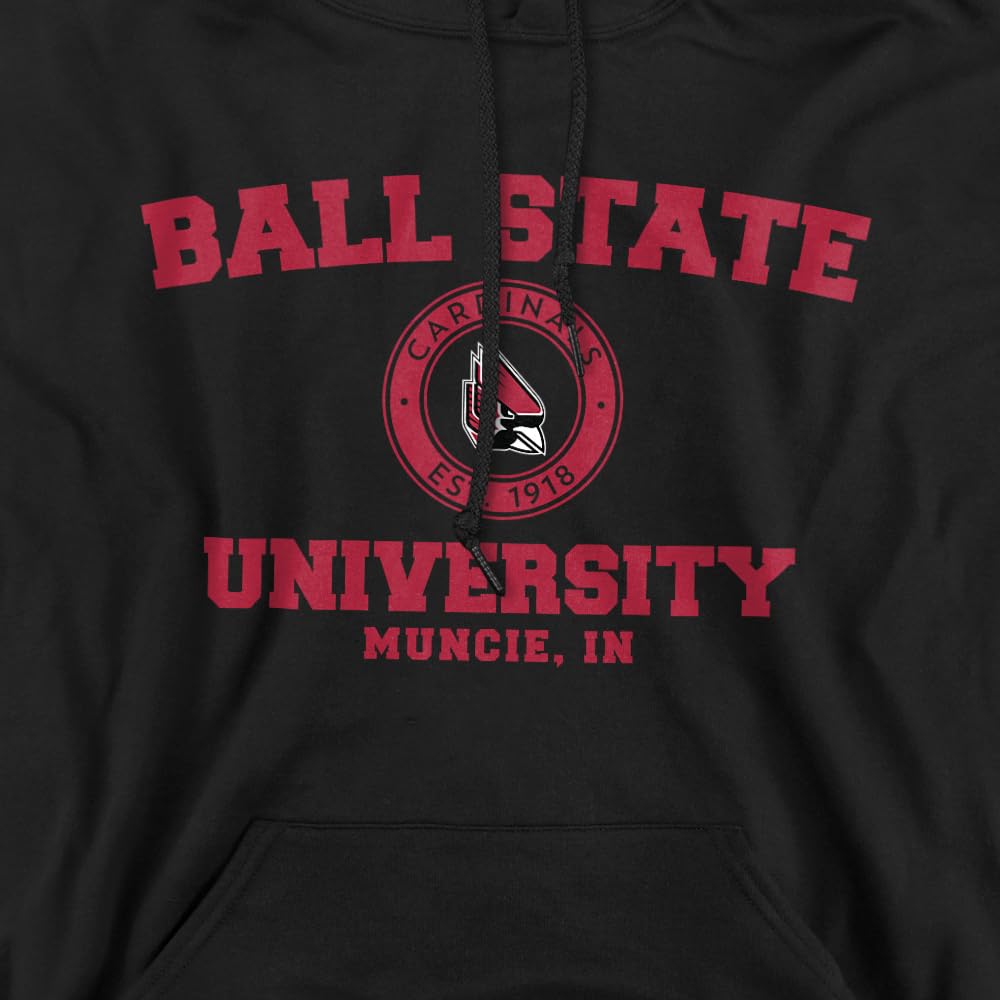 Ball State University Official Circle Logo Unisex Adult Pull-Over Hoodie,Black, Medium