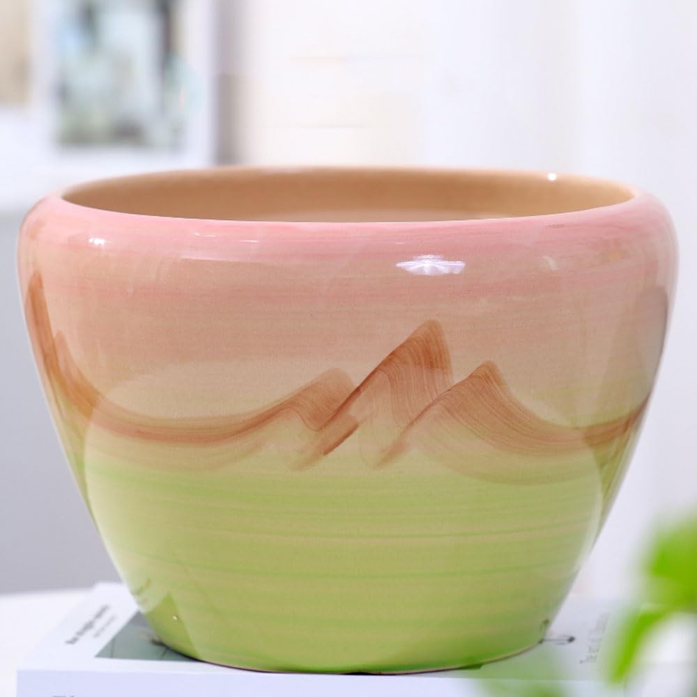 DFGHNBVC Ceramic Modern Glaze Succulent Planter Pot With Drainage Hole And Saucer 9 Inch Round Flower Plant Pot For Indoor Outdoor Herb Snake Plants,Beige