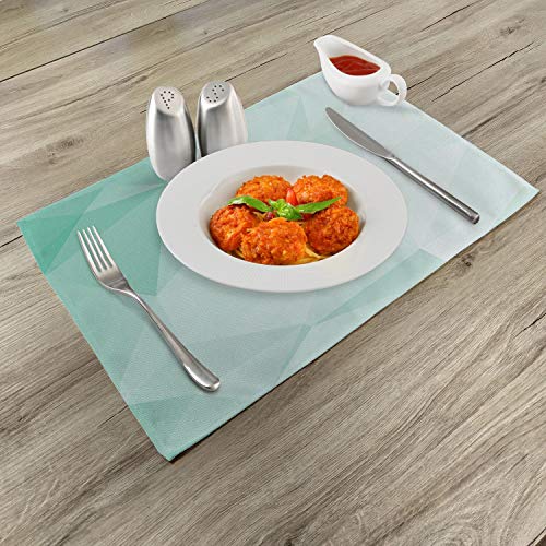 Lunarable Mint Place Mats Set Of 4, Polygonal Geometric Style Psychedelic Abstract Shady Digital Graphic Design, Washable Fabric Placemats For Dining Table, Standard Size, Turquoise Seafoam #TOP1