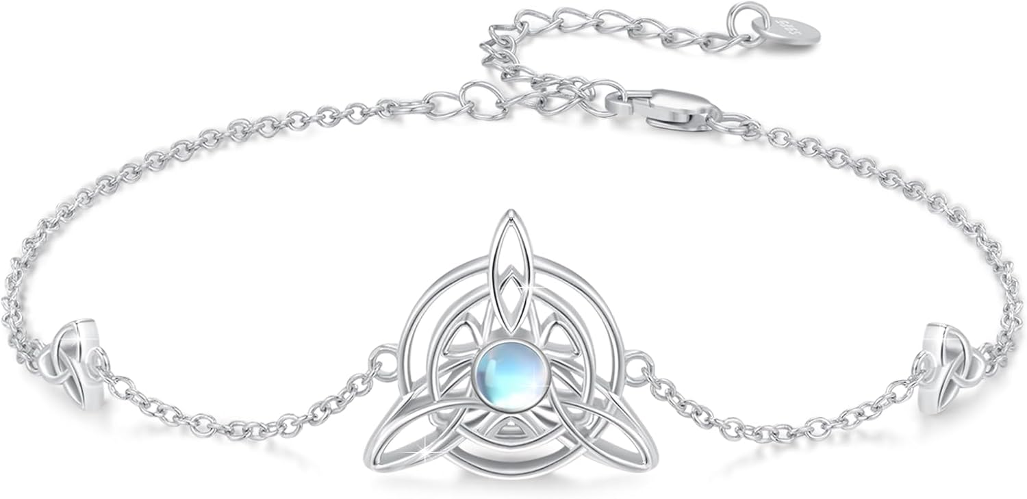 CUOKA MIRACLE Moonstone Celtic Bracelet For Women S925 Sterling Silver Celtic Knot Moonstone Bracelets Celtic Moonstone Bracelet Moonstone Irish Celtic Jewelry For Women