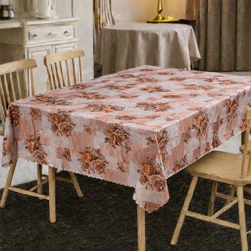 Image of Dakshya Industries PVC Waterproof Table Cover 6 Seater 54x78 Inch - Washable Oil & Stain Resistant Dining Table Cover (Peach)