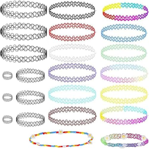 Aililong Conjunto de 23 gargantilhas góticas, pulseiras e anéis, acessórios dos anos 90 para mulheres e meninas, Borracha e plástico