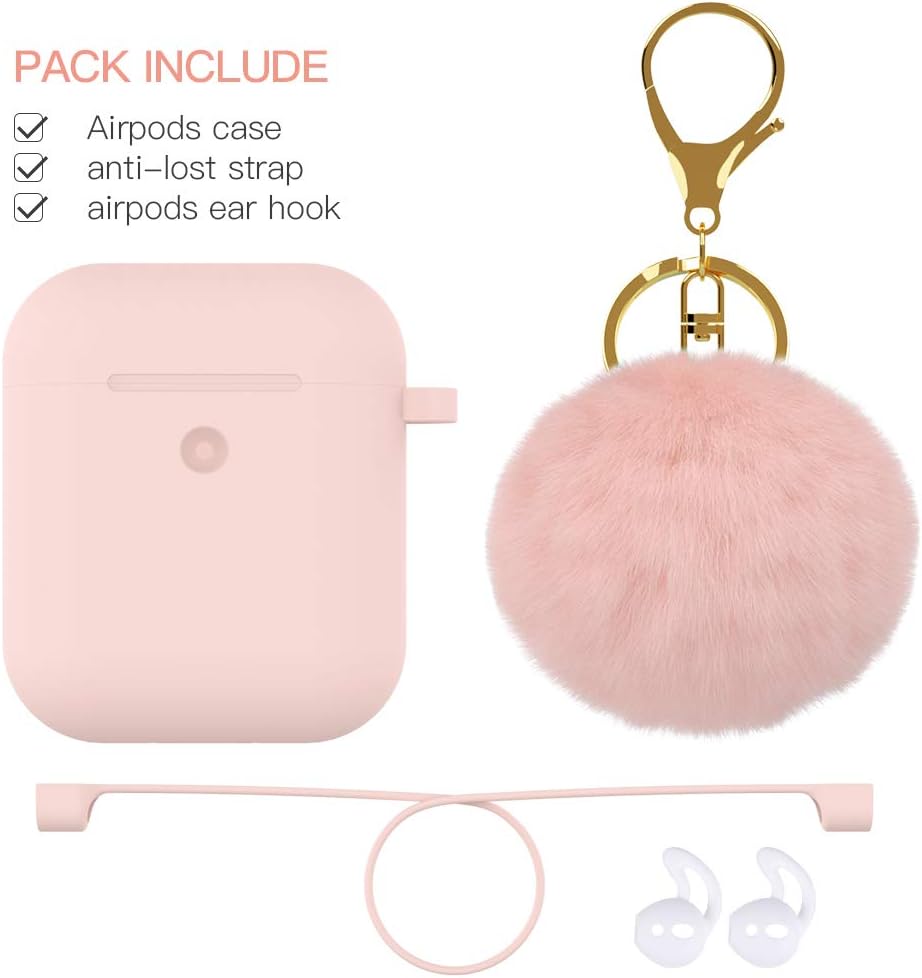 CTYBB for Airpod Case,Silicone Airpods Case Cover with Fur Ball Keychain Compatible with Apple Airpods 2/1 (Z-Pink/Yellow)