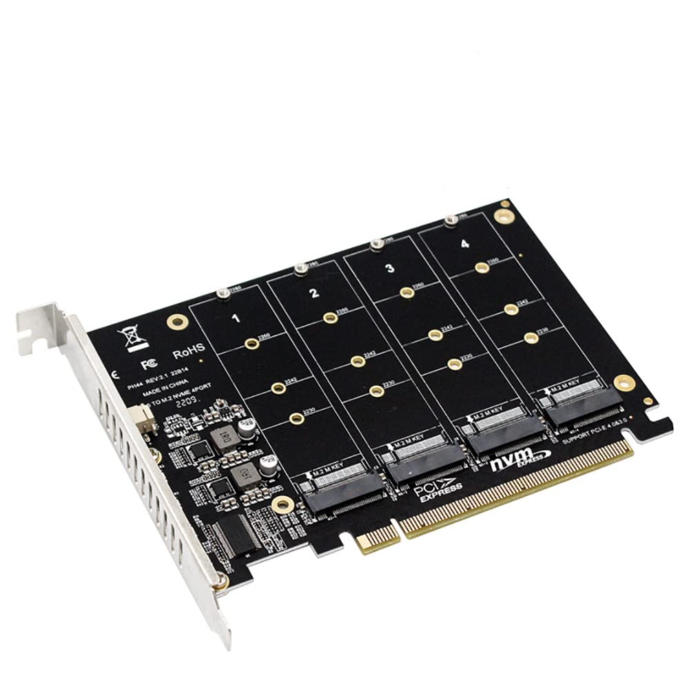 PUSOKEI Scheda Adattatore M.2 NVMe A PCIe X16 Con 4 Porte – Espansione SSD 32 Gbps, LED E Supporto PCIe 3.0/4.0