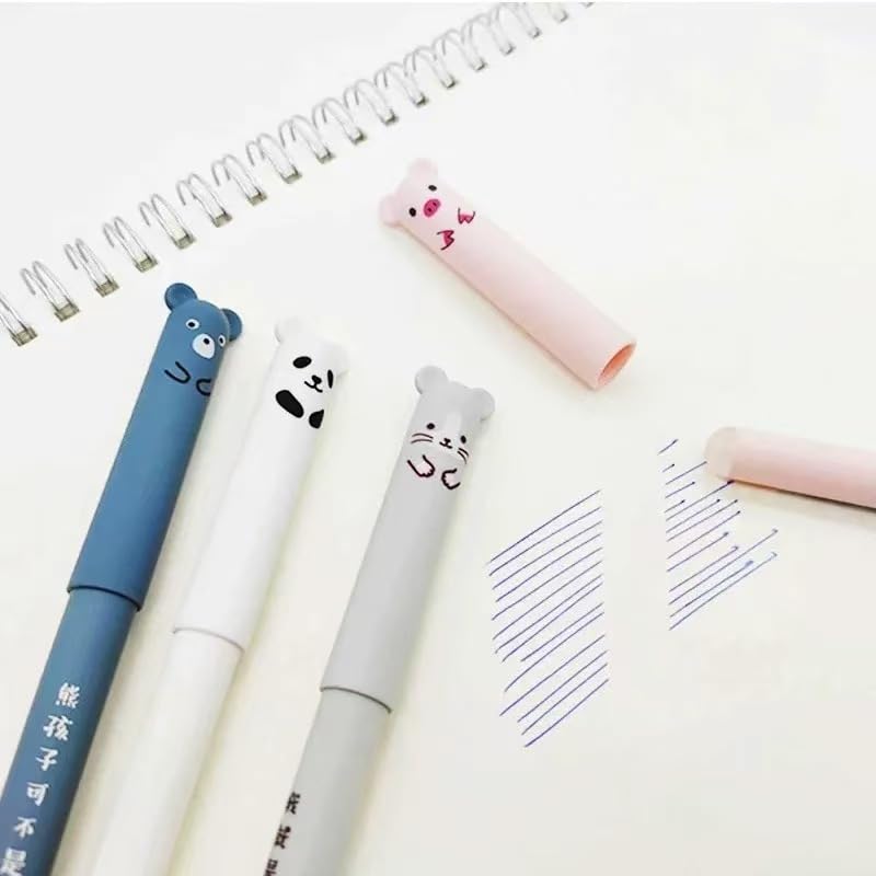 6 szt. ścieralnych długopisów żelowych 0,5 mm, kawaii, uroczy niedźwiedź, świnka, wymazywalny, zestaw długopisów kawaii, powrót do szkoły, artykuły pa, do pisania, notatek, dziennika