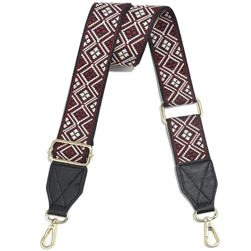 Image of Purse Strap,1.5 inch Leather End Shoulder Strap Adjustable Replacement,Retro Multi-Pattern Crossbody Bag Straps