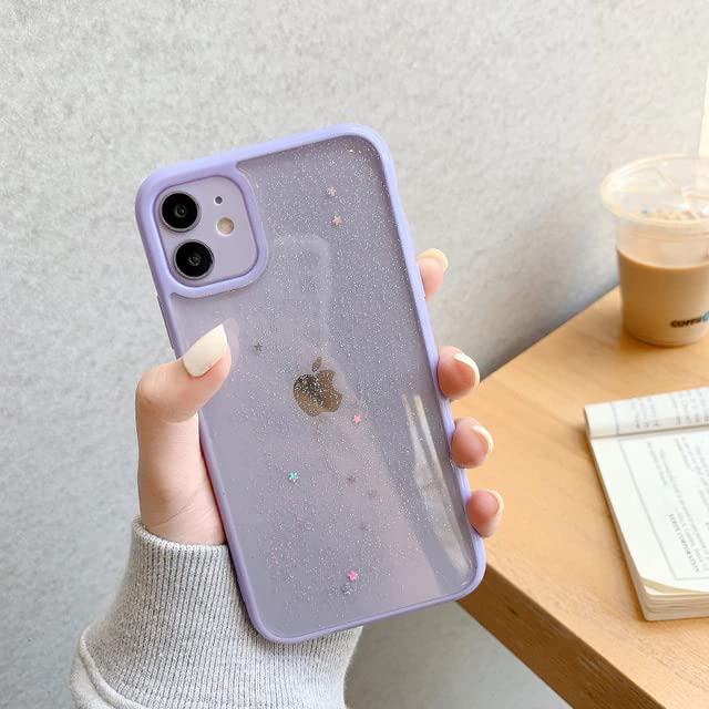Twinkle Candy Soft TPU Glitter Transparent, Shockproof Soft Protective Bumper Back Proof, Anti-Scratch Cover for iPhone 14 Plus, Women (Purple)