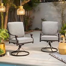 MELLCOM Swivel Patio Chairs Set of 2, Outdoor Dining Chairs with Thickened Cushions, Metal Patio Chairs Gentle Rocker for Outside, Grey