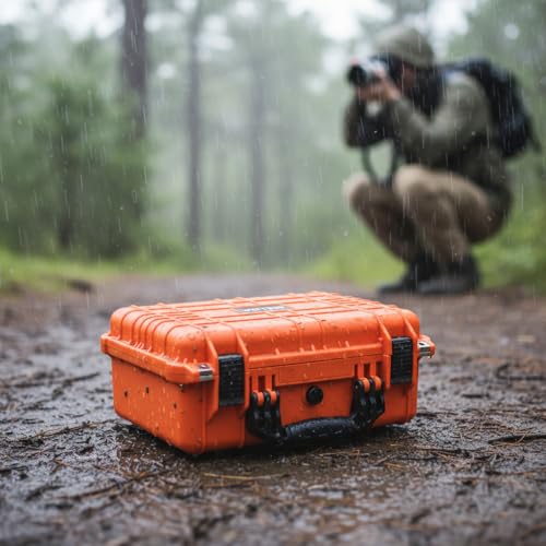 Image of MEIJIA Portable All Weather Waterproof Protective Case,Hard Case,Camera Case With Customized Fit Foam,Fit Use of Drones,Camera,Equipments,Pistols,13.35 x11.63x5.98inches (Orange)