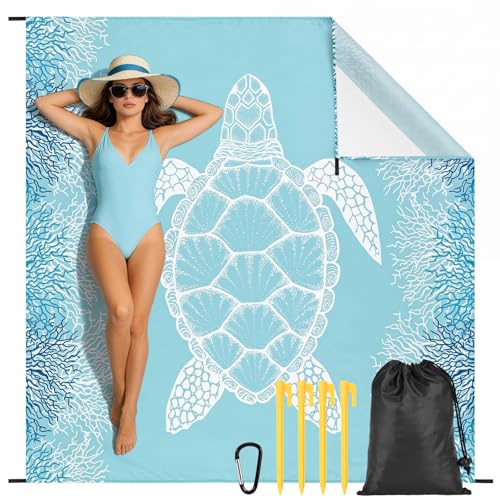 Biamaleu XXL Grande Manta de Playa Impermeable Alfombra de Playa Resistente a la Arena Esterilla de Playa 180x200cm Manta de Pícnic Camping y Playa 4 Estacas Gancho y Bolsa de Almacenamiento Portátil