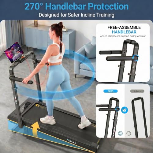 Image of FUNMILY Upgrade Walking Pad Folding Treadmill with 12% /15% Incline & Handle Bar, 3.5HP Foldable Under Desk Compact Treadmills for Home /Office /Gym, 400+lb Capacity, Shock Absorption