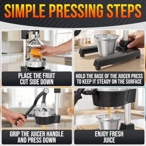 Image of Cast Iron Juicer Hand Press, Heavy-Duty Squeezer - One Pull Extracts Full Juice with No Electricity - Manual Citrus Press Juicer & Orange Squeezer for Lemon, Lime, and Lemonade at Home or Bar (Black)
