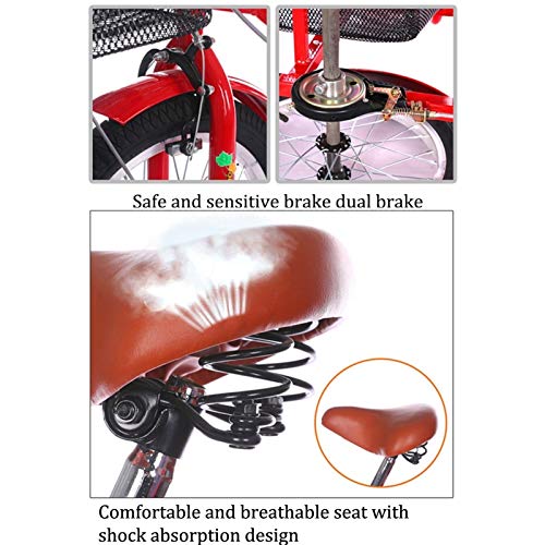 Faltbares Dreirad für Erwachsene Trike Cruise Bike 16-Zoll-Dreirad mit großem Korb und Rücksitz für Männer und Frauen, Freizeit, Einkaufen, Übung, Rot – Bild 4