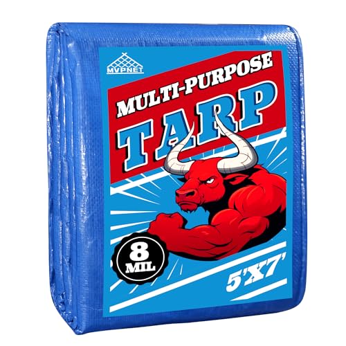 MVPMET Tarp 5x7 Feet 8Mil Multipurpose Waterproof Blue Tarps UV Resistant for Covering Courtyards Emergency Rain Shelter Camping Tarps.