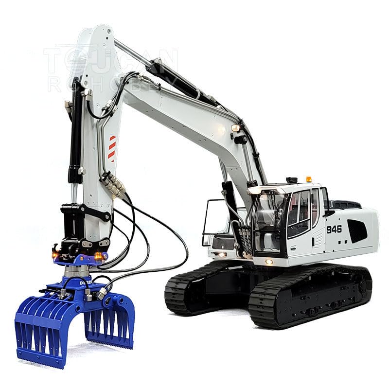 Excavadoras hidráulicas de metal RC 1:14 946 excavadoras de orugas, vehículos de construcción, multiaccesorios, cubo de agarre hidráulico, cubo de agarre para equipo pesado RC modelo de grado
