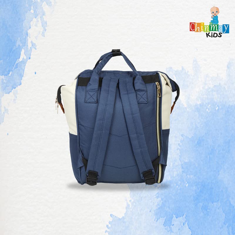 Image of Chinmay Kids Baby Diaper Backpack for New Born Baby Mother /Mom Stylish Polyester Organizer Bag for Casual Travel Outing & Traveling (White Blue, 16 X 9.5 X 7.5 in)
