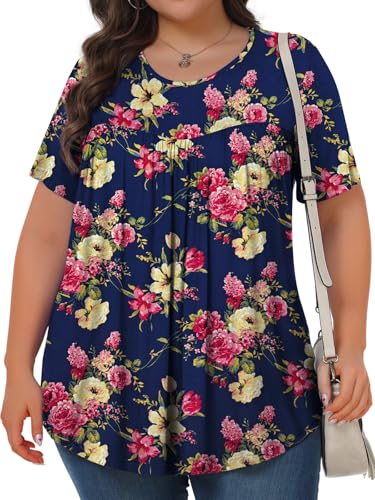 Image of Tencede Womens Plus Size Tops Tunic Short Sleeve Crew Neck Shirts Casual Soft Blouse 1X-5X
