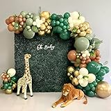 125Pcs Safari Jungle Balloon Arch Kit - Sage Green & Earthy Brown Balloons with 3D Giraffe Lion Accents for Wild One First Birthday Baby Shower Decor
