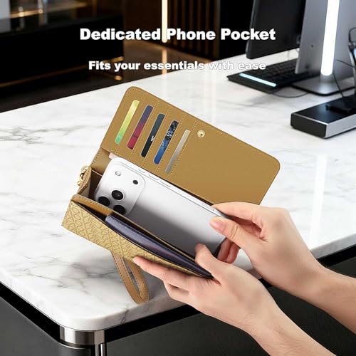 Image of Womens Wallet, RFID Blocking Wristlet Wallets for Women, Large Capacity Leather Clutch Purse for Ladies Daily Use and Travel, Card & Phone Holder - Apricot